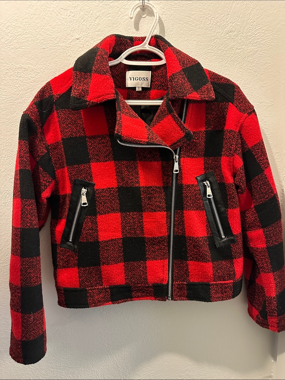 Vigoss Red and Black Plaid Moto-Style Jacket